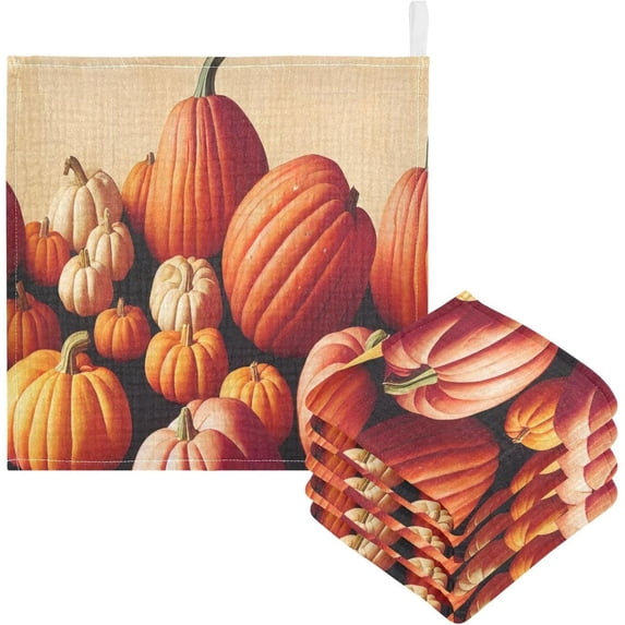 Coolnut 3 PCS Colors Pumpkins Squashes Baby Muslin Washcloths, Harvest Autumn Face Towel Burp Cloths Ultra Soft Absorbent Cotton Bath Wipes Towels for Newborn Boys Girls