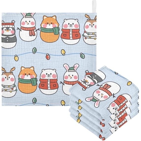 Coolnut 3 PCS Cute Animal Snowman Baby Muslin Washcloths, Lights Christmas Face Towel Burp Cloths Ultra Soft Absorbent Cotton Bath Wipes Towels for Newborn Boys Girls