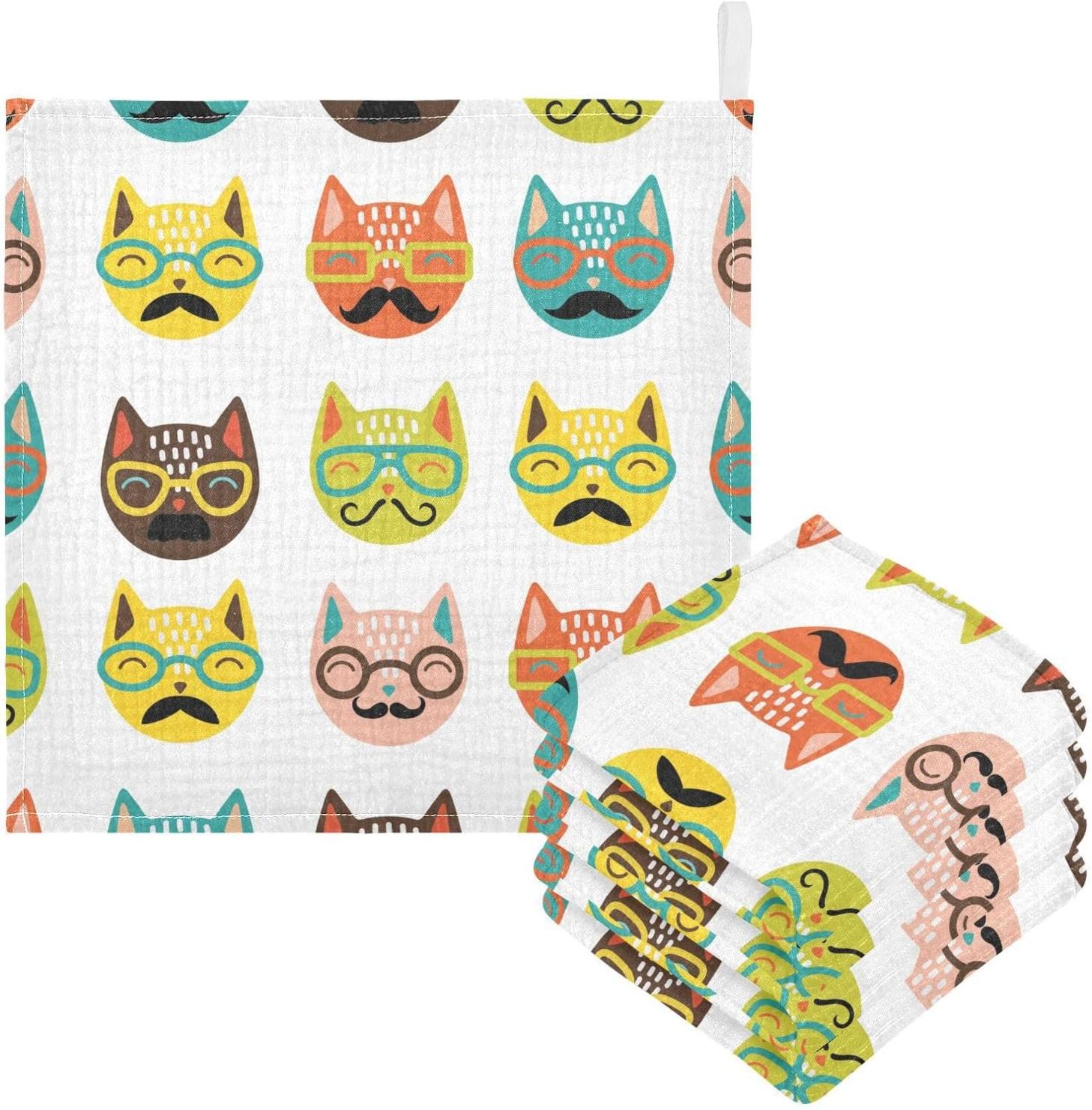 Picture of Coolnut 3 PCS Funny Cartoon Cats Baby Muslin Washcloths, Cheerful Face ...