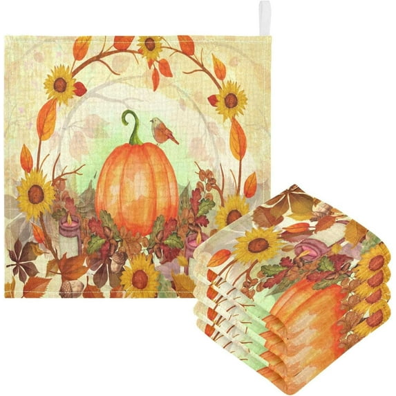 Coolnut 3 PCS Halloween Pumpkin Baby Muslin Washcloths, Autumn Leaves Face Towel Burp Cloths Ultra Soft Absorbent Cotton Bath Wipes Towels for Newborn Boys Girls