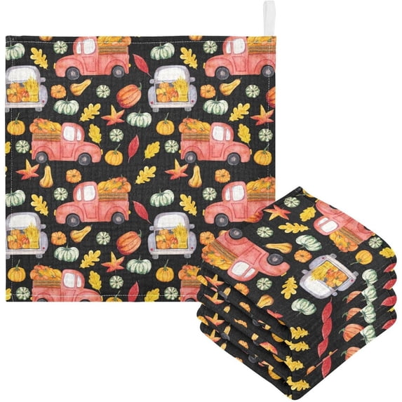 Coolnut 3 PCS Pumpkin Truck Pattern Baby Muslin Washcloths, Face Towel Burp Cloths Ultra Soft Absorbent Cotton Bath Wipes Towels for Newborn Boys Girls