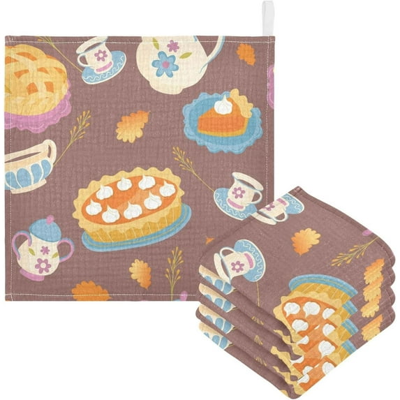 Coolnut 3 PCS Thanksgiving Pumpkin Pie Baby Muslin Washcloths, Leaves Fall Face Towel Burp Cloths Ultra Soft Absorbent Cotton Bath Wipes Towels for Newborn Boys Girls