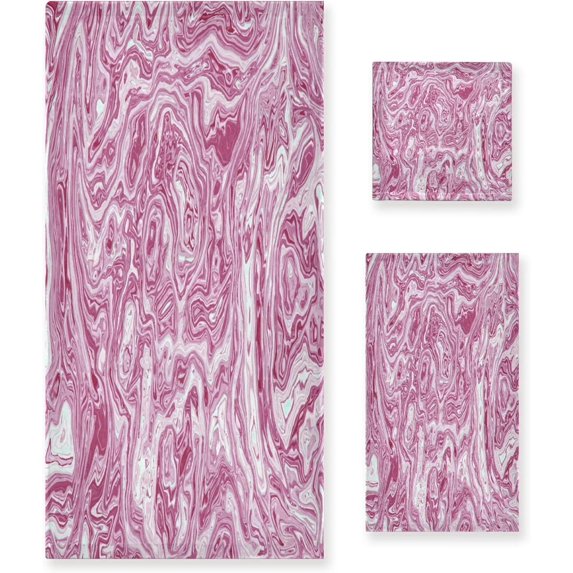 Coolnut 3 PCS Towel Beautiful Purple Marble Texture Cotton Bath Towel Set (1 Bath Towel, 1 Hand Towel, 1 Washcloth) for Bathroom, Super Soft and Quick Dry Towels