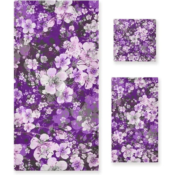 Coolnut 3 PCS Towel Blooming Branches Cotton Bath Towel Set (1 Bath Towel, 1 Hand Towel, 1 Washcloth) for Bathroom, Super Soft and Quick Dry Towels