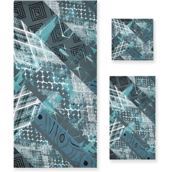 Coolnut 3 PCS Towel Cool Textures Cotton Bath Towel Set (1 Bath Towel, 1 Hand Towel, 1 Washcloth) for Bathroom, Super Soft and Quick Dry Towels