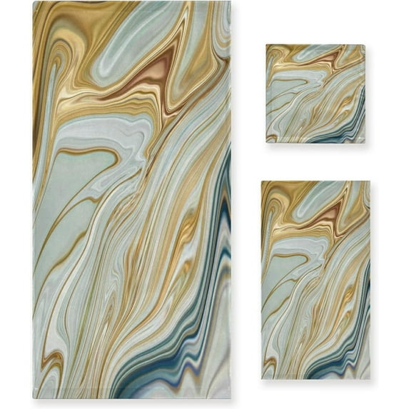 Coolnut 3 PCS Towel Marble Texture Cotton Bath Towel Set (1 Bath Towel, 1 Hand Towel, 1 Washcloth) for Bathroom, Super Soft and Quick Dry Towels