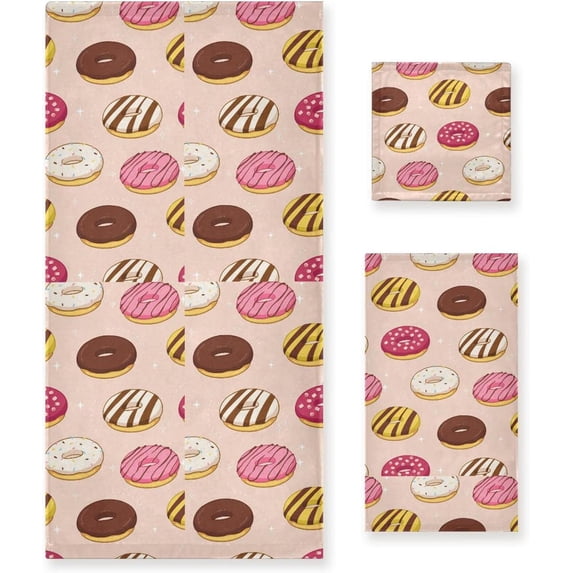 Coolnut 3 PCS Towel Seductive Donuts Cotton Bath Towel Set (1 Bath Towel, 1 Hand Towel, 1 Washcloth) for Bathroom, Super Soft and Quick Dry Towels