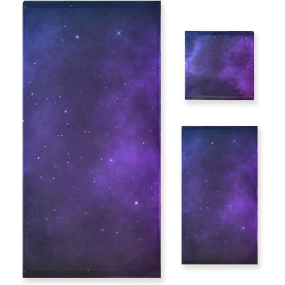 Coolnut 3 PCS Towel Shining Galaxy Cotton Bath Towel Set (1 Bath Towel, 1 Hand Towel, 1 Washcloth) for Bathroom, Super Soft and Quick Dry Towels