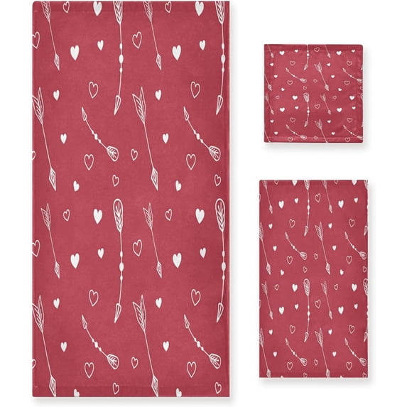 Coolnut 3 PCS Towel Valentine's Day Mother's Day Red Hearte Love Cotton Bath Towel Set (1 Bath Towel, 1 Hand Towel, 1 Washcloth) for Bathroom, Super Soft and Quick Dry Towels