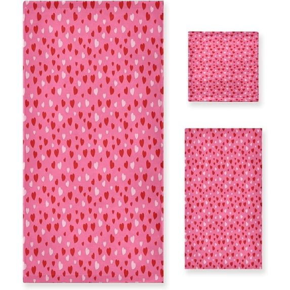 Coolnut 3 PCS Towel Valentine's Day Mother's Day Red Hearte Love Cotton Bath Towel Set (1 Bath Towel, 1 Hand Towel, 1 Washcloth) for Bathroom, Super Soft and Quick Dry Towels