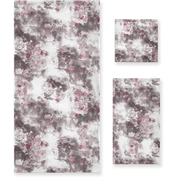 Coolnut 3 PCS Towel Vintage Meadow Flowers Cotton Bath Towel Set (1 Bath Towel, 1 Hand Towel, 1 Washcloth) for Bathroom, Super Soft and Quick Dry Towels