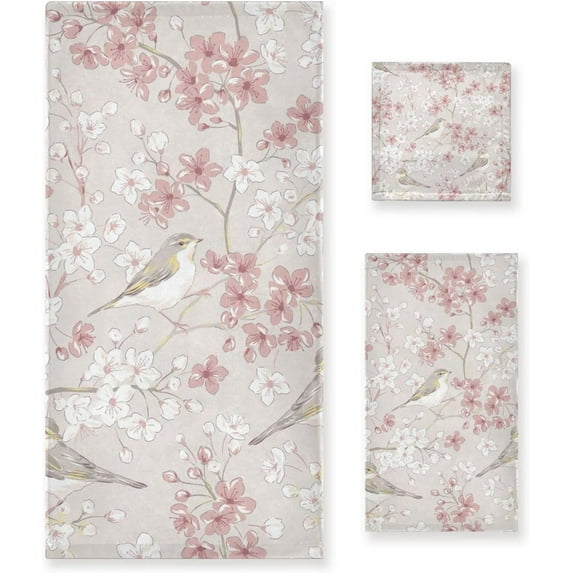 Coolnut 3 PCS Towel Willow Warbler Bird Cotton Bath Towel Set (1 Bath Towel, 1 Hand Towel, 1 Washcloth) for Bathroom, Super Soft and Quick Dry Towels