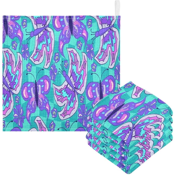Coolnut 3 PCS Unique Purple Butterfly Flower Baby Muslin Washcloths, Magic Face Towel Burp Cloths Ultra Soft Absorbent Cotton Bath Wipes Towels for Newborn Boys Girls