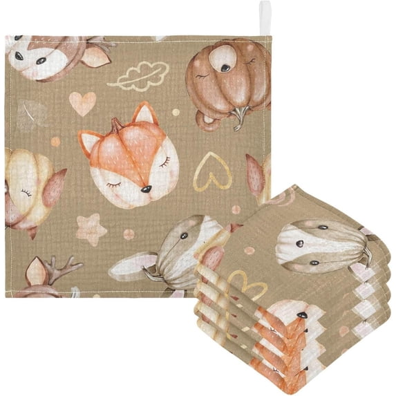 Coolnut 3 PCS Watercolor Fall Pattern Baby Muslin Washcloths, Fox Pumpkin Face Towel Burp Cloths Ultra Soft Absorbent Cotton Bath Wipes Towels for Newborn Boys Girls