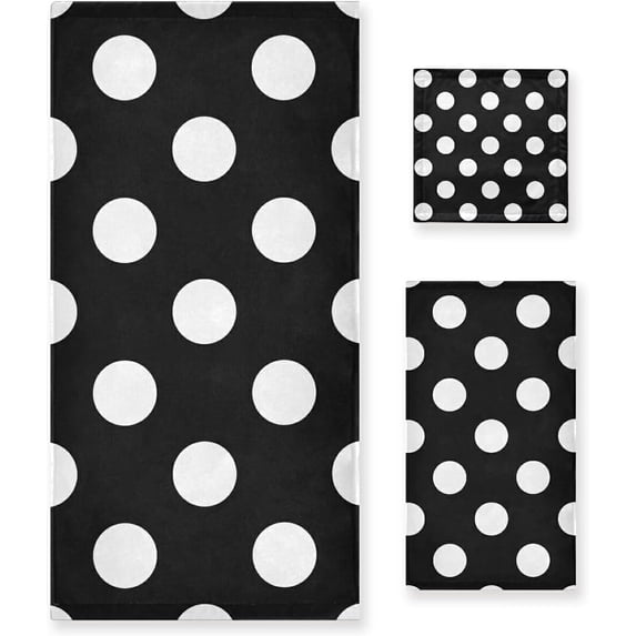 Coolnut 3-Piece Polka Dot Towel Set, Absorbent Soft Bathroom Decorative Towel Set with Bath Towel, Hand Towel & Washcloth Washcloth Gift