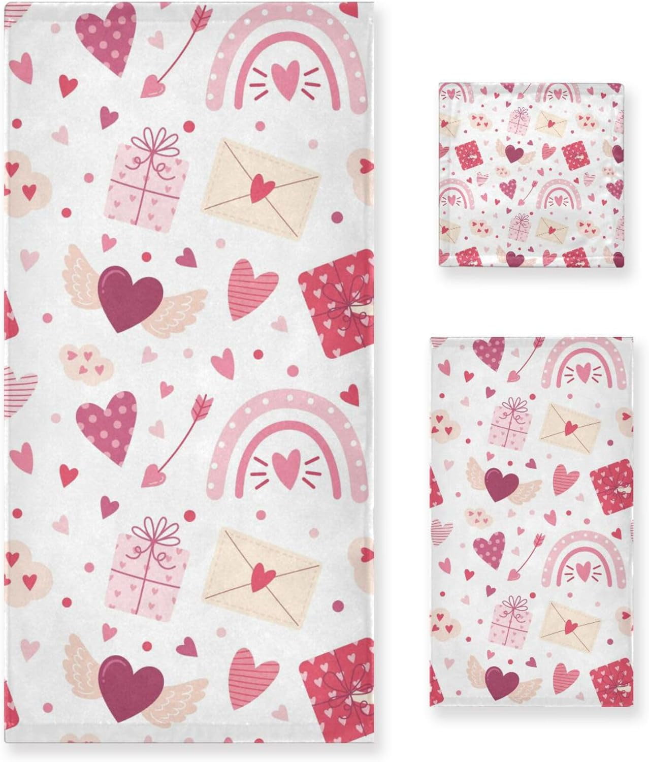 Coolnut 3Piece Valentine's Day Heart Rainbow Towel Set, Absorbent Soft