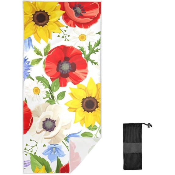 Coolnut 30"x60" Beach Towel with Travel Bag, Colorful Flowers Oversized Sand Free Camping Towel Quick Dry Pool Bath Sport Towels