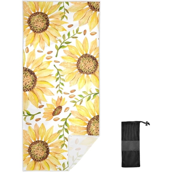 Coolnut 30x60In Absorbent Beach Towel, Delicate and Easy to Wipe, for Beach Swimming Pools, Bathrooms, Travel and Sports with Mesh Storage Bag-Sunflowers Watercolor Pattern Washcloth Gift