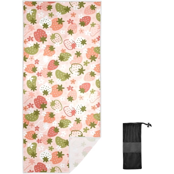 Coolnut 30x60In Absorbent Quick Drying Beach Towel, Delicate and Easy to Wipe, for Beach Swimming Pools, Bathrooms, Travel and Sports with Mesh Storage Bag-Strawberry Flowers Washcloth Gift