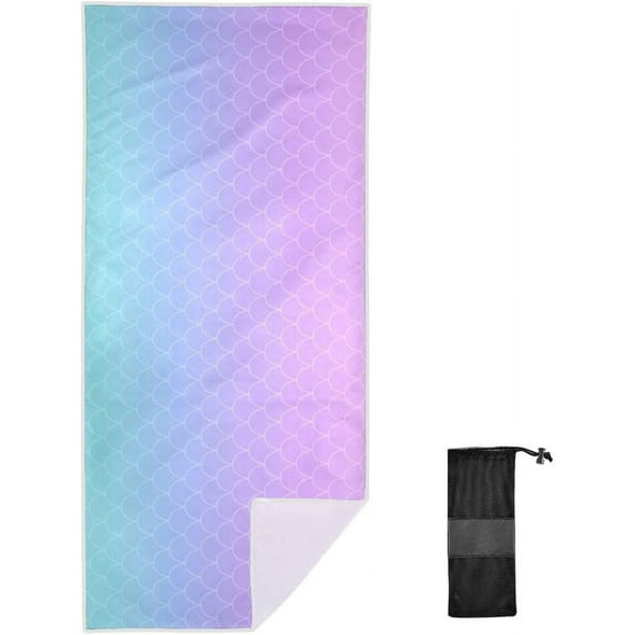 Coolnut 31"x71" Beach Towel with Travel Bag, Mermaid Blue Purple Oversized Sand Free Camping Towel Quick Dry Pool Bath Sport Towels