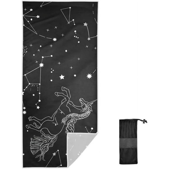 Coolnut 31"x71" Beach Towel with Travel Bag, Unicorn Galaxy Star Constellation Oversized Sand Free Camping Towel Quick Dry Pool Bath Sport Towels