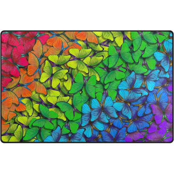 Coolnut 31x 20 Inch Area Rug, Carpet Colors of Butterfly Rainbow Doormat for Hardwood Floor Entrance Living Room Bedroom 2'7" x 1'8"