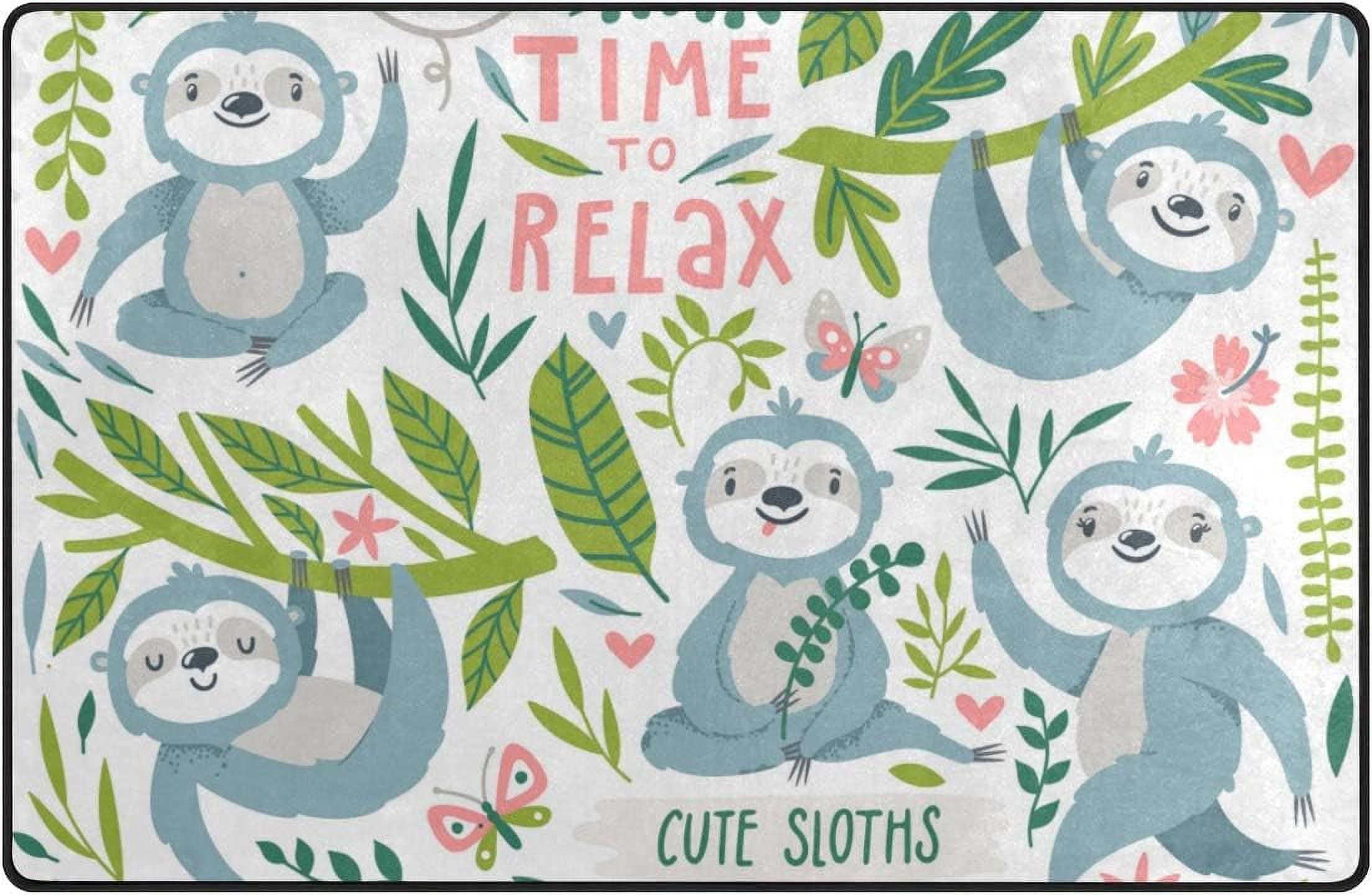 Coolnut 31x 20 Inch Area Rug, Carpet Cute Sloth with Plants Doormat for ...
