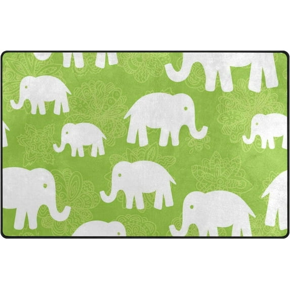 Coolnut 31x 20 Inch Area Rug, Carpet Floral and Elephants Doormat for Hardwood Floor Entrance Living Room Bedroom 2'7" x 1'8"