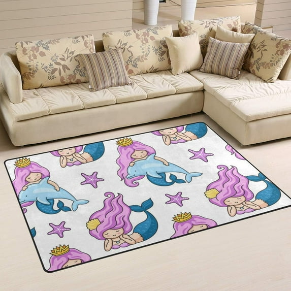 Coolnut 31x 20 Inch Area Rug, Carpet Mermaids Starfish Doormat for Hardwood Floor Entrance Living Room Bedroom 2'7" x 1'8"