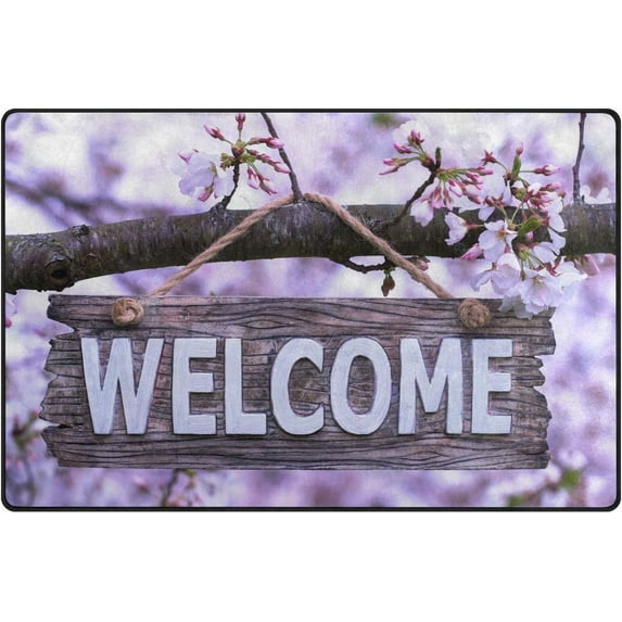 Coolnut 31x 20 Inch Area Rug, Carpet Wood Welcome Sign Doormat for Hardwood Floor Entrance Living Room Bedroom 2'7" x 1'8"
