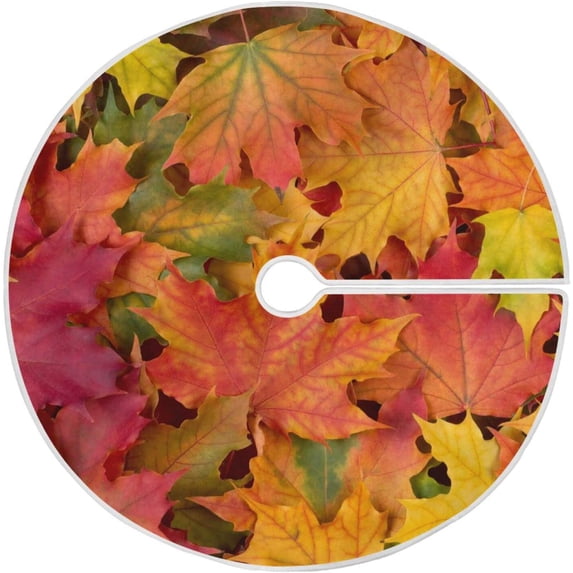 Coolnut 35.4" Autumn Maple Leaf-1 Christmas Tree Skirt, Soft Christmas Tree Mat Merry Xmas Tree Skirt Ornaments for Indoor Outdoor Farmhouse Holiday Party Decoration