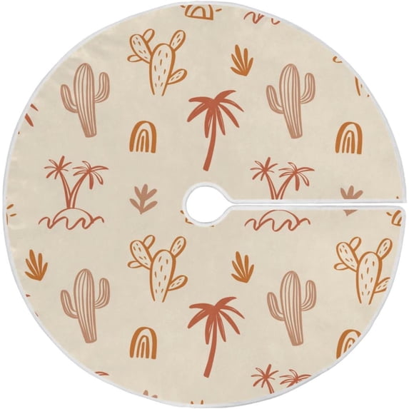 Coolnut 35.4" Cartoon Cactus Tree Christmas Tree Skirt, Soft Christmas Tree Mat Merry Xmas Tree Skirt Ornaments for Indoor Outdoor Farmhouse Holiday Party Decoration