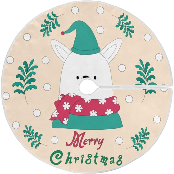 Coolnut 35.4" Christmas Cute Bear Christmas Tree Skirt, Soft Christmas Tree Mat Merry Xmas Tree Skirt Ornaments for Indoor Outdoor Farmhouse Holiday Party Decoration