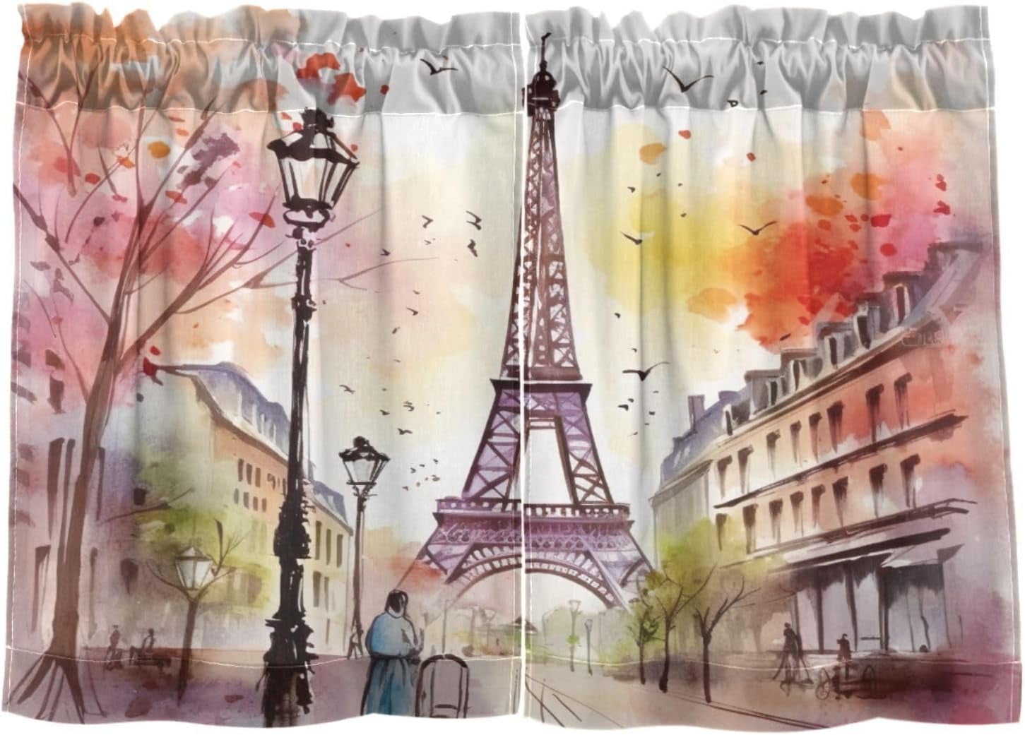 Coolnut 36 Inch Length Kitchen Curtains Paris Eiffel Tower 2 Panels ...