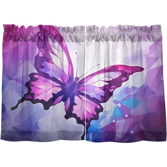 Coolnut 36 Inch Length Kitchen Curtains Purple Abstract Butterfly 2 Panels Half Window Sheer Curtains Rod Pocket Farmhouse Short Drapes for Bathroom Cafe Basement Home Decor