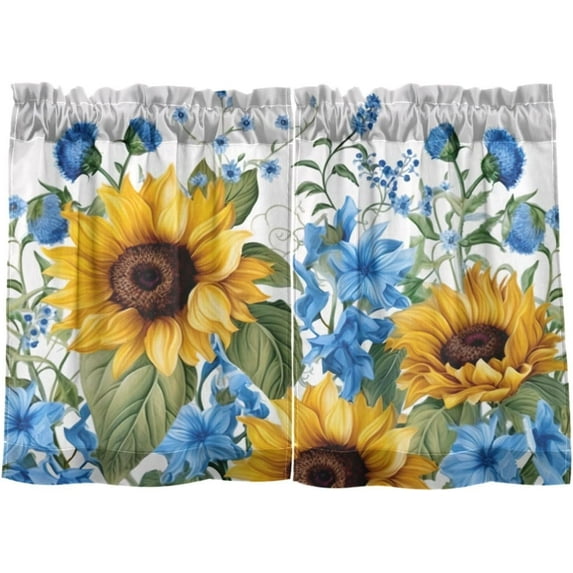 Coolnut 36 Inch Length Kitchen Curtains Sunflower 2 Panels Half Window Sheer Curtains Rod Pocket Farmhouse Short Drapes for Bathroom Cafe Basement Home Decor