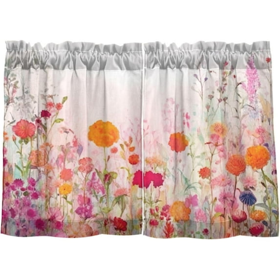 Coolnut 36 Inch Length Kitchen Curtains Watercolor Floral 2 Panels Half Window Sheer Curtains Rod Pocket Farmhouse Short Drapes for Bathroom Cafe Basement Home Decor
