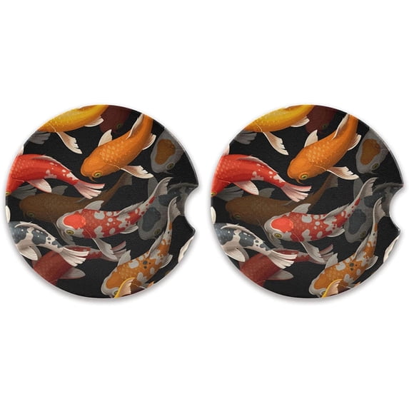Coolnut 3D Koi Fish Car Coasters for Drinks Absorbent, Ceramic Cup Holder with Cork Back and Finger Notch for Easy Move- 2 Pack Home Decor