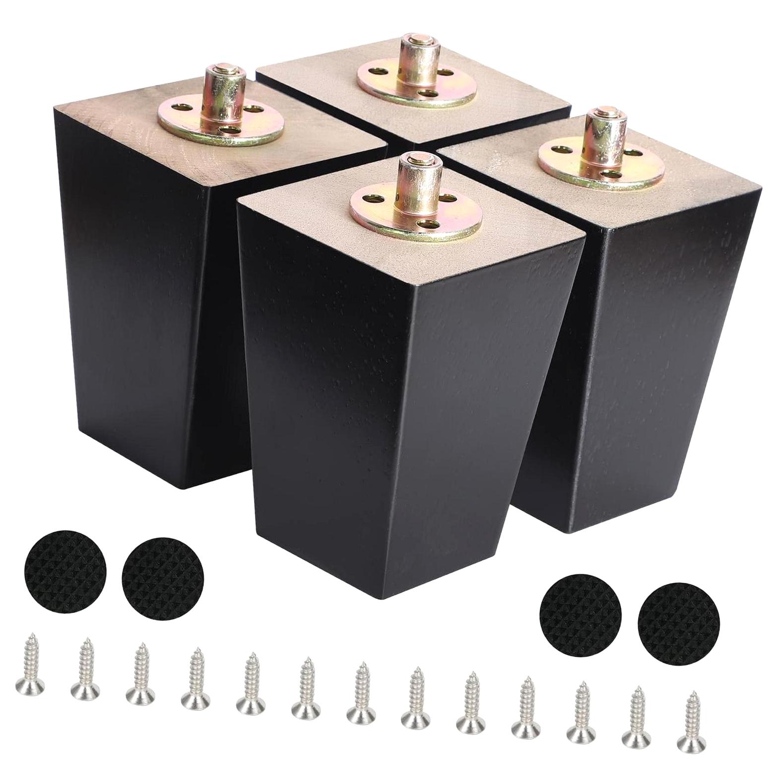 Coolnut 4 Inch Wooden Furniture Legs, Set of 4 Mid-Century Square Feet ...