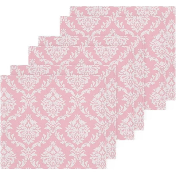Coolnut 4 PCS Baroque Damask Flowers Pink Washcloths, 12 X 12 Inches Cotton Wash Cloths, Highly Absorbent and Soft Face Towels for Bathroom,Gym,Hotel and Spa
