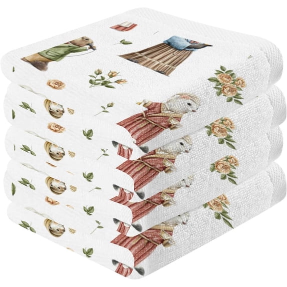 Coolnut 4 PCS Cotton Washcloths Towel Set, Highly Absorbent & Soft Baby Wash Cloths, 12"x 12" Face Hand Towels for Bathroom, Multi-Purpose Fingertip Towels (Vintage Animals)