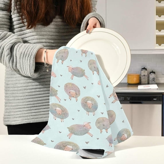 Coolnut 4 PCS Kitchen Dish & Tea Towels, Funny Sheeps Reusable Cloths for Cooking and Drying Dishes for Home Kitchen Cleaning, 28"x18"