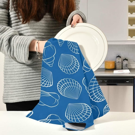 Coolnut 4 PCS Kitchen Dish & Tea Towels, Sea Shell Reusable Cloths for Cooking and Drying Dishes for Home Kitchen Cleaning, 28"x18"
