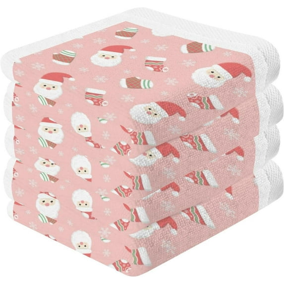Coolnut 4 PCS Pink Santa Claus Baby Washcloths Towel Set, Highly Absorbent & Soft Cotton Wash Cloths, 12"x 12" Face Hand Towels for Bathroom, Multi-Purpose Fingertip Towels