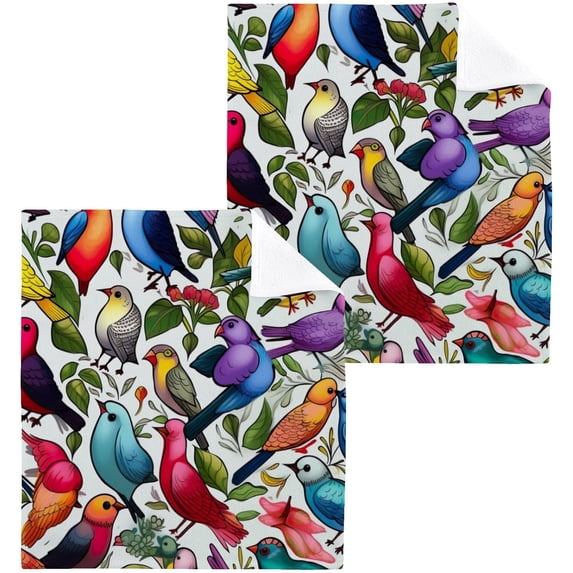 Coolnut 4 Pack Colorful Birds Pure Cotton Washcloths 12 x 12 Inch Reusable Absorbent Soft Cotton Face Towels Fingertip Towels Set for Gym Towels,Hotel and Spa Wash cloth