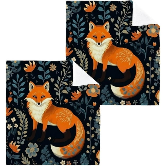 Coolnut 4 Pack Cute Fox Pure Cotton Washcloths 12 x 12 Inch Reusable Absorbent Soft Cotton Face Towels Fingertip Towels Set for Gym Towels,Hotel and Spa Wash cloth