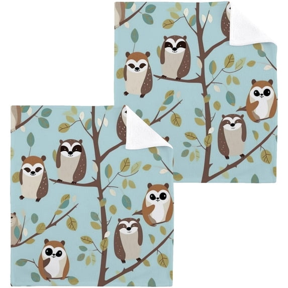 Coolnut 4 Pack Sloth Leaves Pure Cotton Washcloths 12 x 12 Inch Reusable Absorbent Soft Cotton Face Towels Fingertip Towels Set for Gym Towels,Hotel and Spa Wash cloth