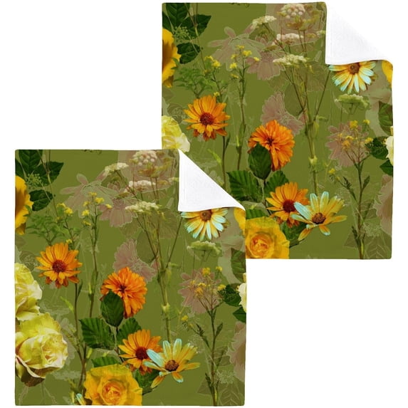 Coolnut 4 Pack Vintage Watercolor Floral Pure Cotton Washcloths 12 x 12 Inch Reusable Absorbent Soft Cotton Face Towels Fingertip Towels Set for Gym Towels,Hotel and Spa Wash cloth