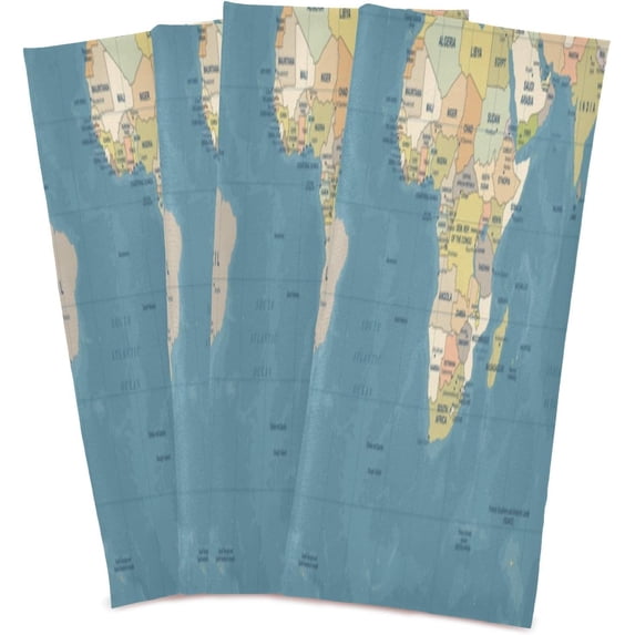 Coolnut 4 Pack World Map Kitchen Towels, Soft Highly Absorbent Dish Towels Reusable Tea Towels Set, 28"x 18"