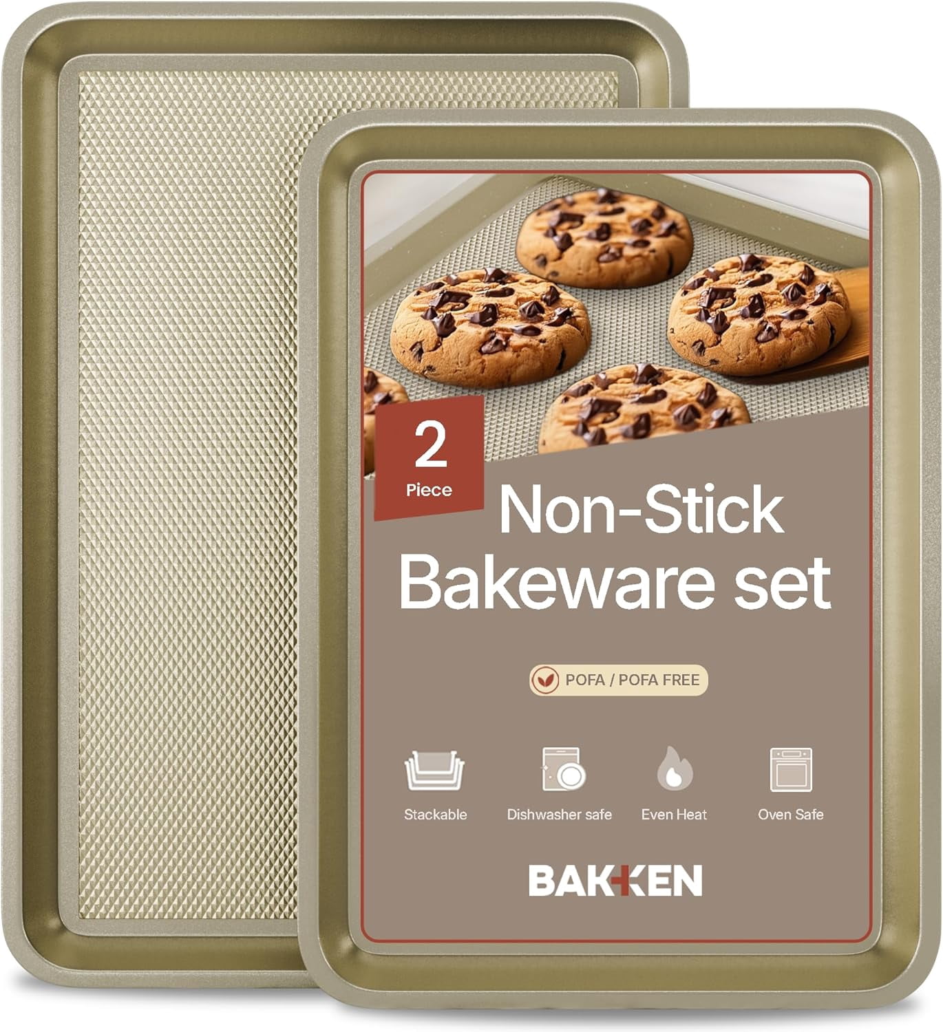 Bakken Diamond Bottom Cookie Sheet Set of 2, Nonstick Carbon Steel Baking Pans, Stackable, Oven Safe 450°F, Small & Medium